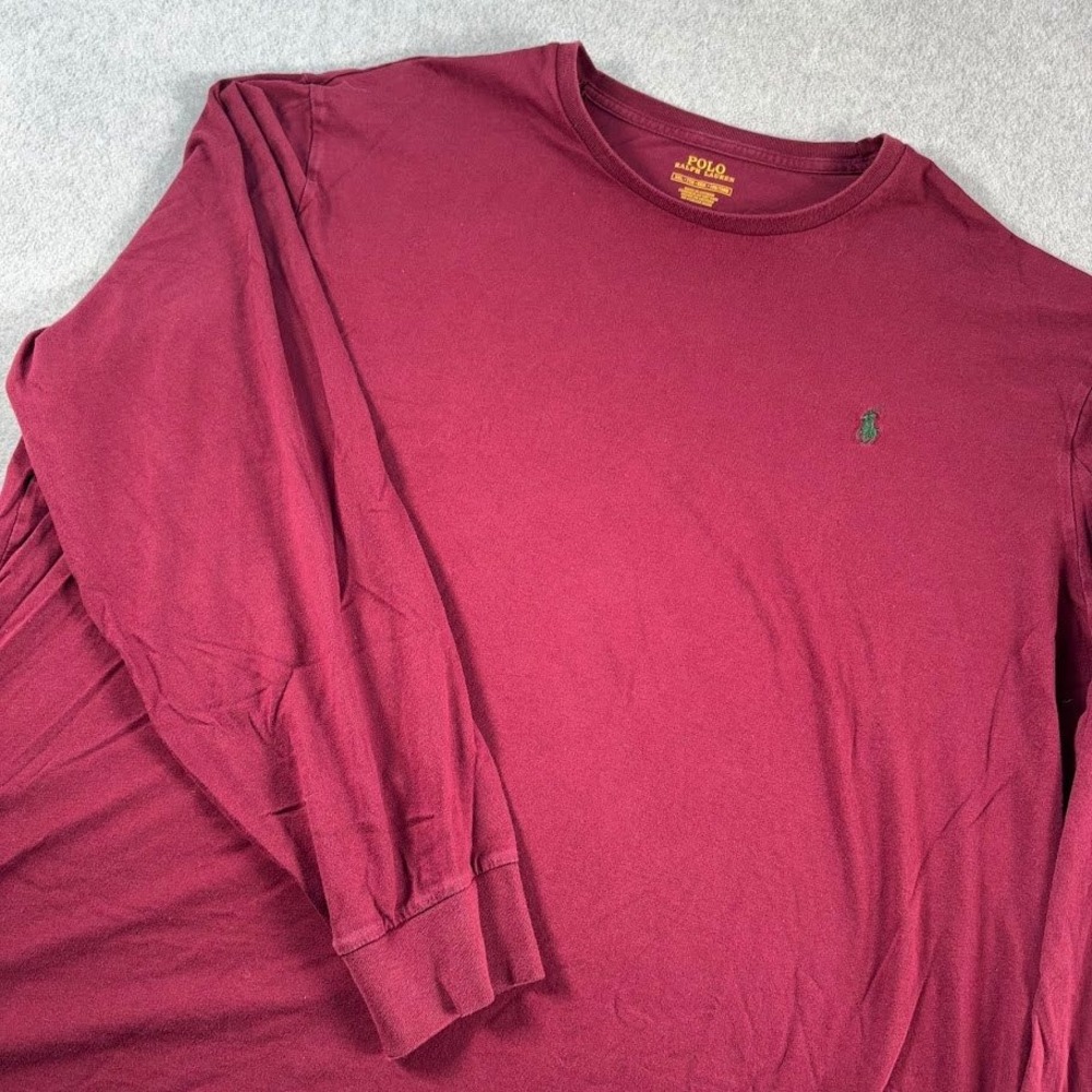 Polo Ralph Lauren T-Shirt Mens XXL Burgundy Solid Long Sleeve Pony Logo Tee